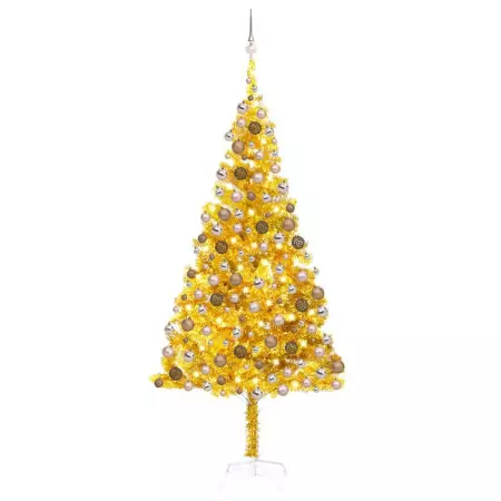 Set Albero Natale Artificiale con LED e Palline Oro 210 cm PET