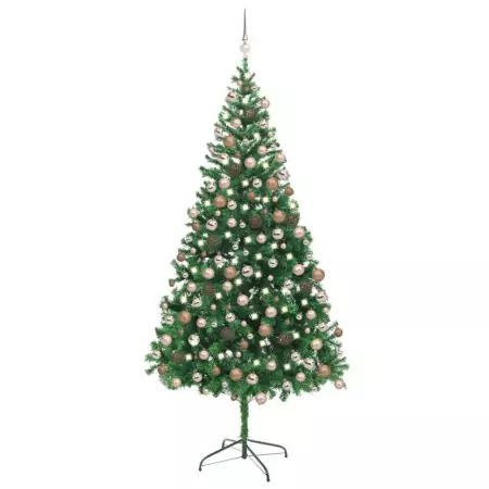 Set Albero Natale Artificiale con LED e Palline 210 cm 910 Rami