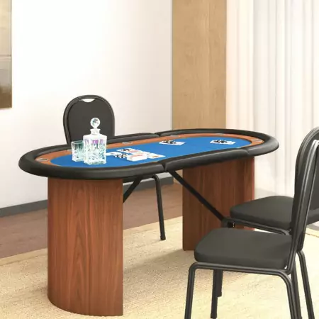 Tavolo da Poker 10 Giocatori Blu 160x80x75 cm