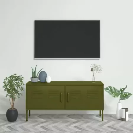 Mobile TV Verde Oliva 105x35x50 cm in Acciaio