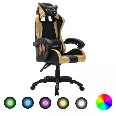 Sedia da Gaming con Luci a LED RGB Oro e Nera in Similpelle