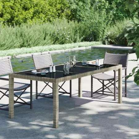 Tavolo Giardino Grigio 190x90x75 cm Vetro Temperato Polyrattan