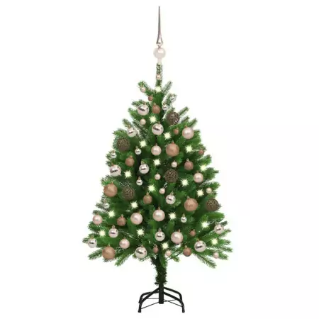Set Albero di Natale Artificiale con LED e Palline Verde 120 cm