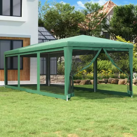 Tenda per Feste con 8 Pareti Laterali in Rete Verde 3x9 m HDPE