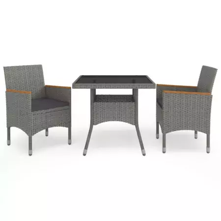 Set Mobili da Pranzo da Giardino 3 pz Grigio Polyrattan Acacia