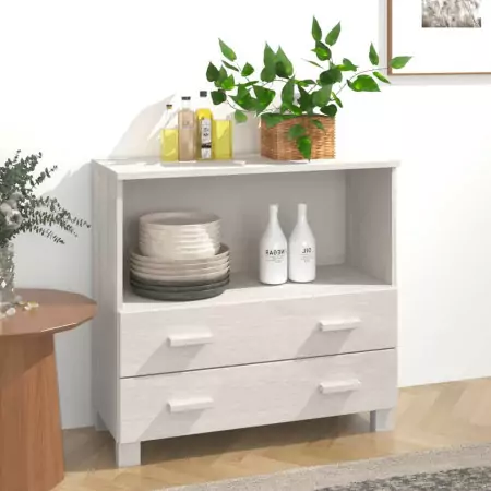 Credenza Bianca 85x35x80 cm in Legno Massello di Pino