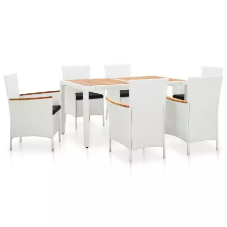 Set da Pranzo da Giardino 7 pz in Polyrattan Bianco