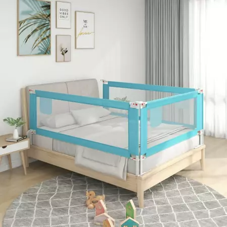 Sponda Letto di Sicurezza per Bambini Blu 120x25 cm Tessuto