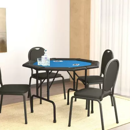 Tavolo da Poker Pieghevole 8 Giocatori Blu 108x108x75 cm