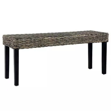 Panca 110 cm Nera in Rattan Naturale Kubu e Massello di Mango