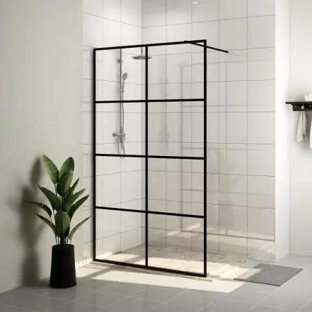 Parete Doccia Walk-in in Vetro Trasparente ESG 140x195cm Nera