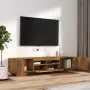 Set Mobili TV 2pz con Luci LED Rovere Fumo in Legno Multistrato