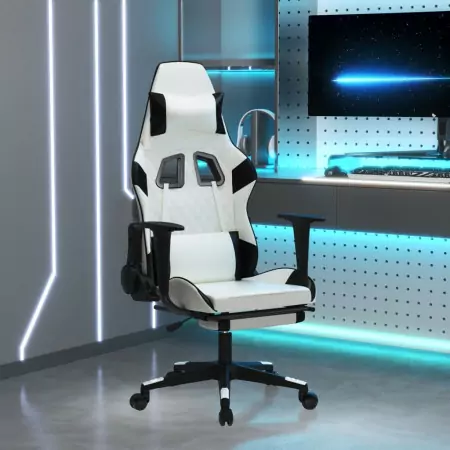 Sedia da Gaming Massaggio Poggiapiedi Bianco e Nero Similpelle