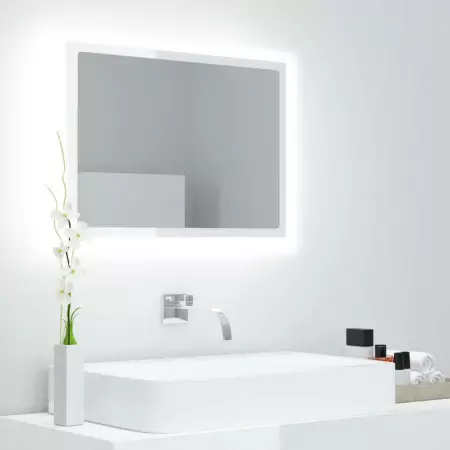 Specchio da Bagno Bianco Lucido 60x8,5x37 cm in Truciolato