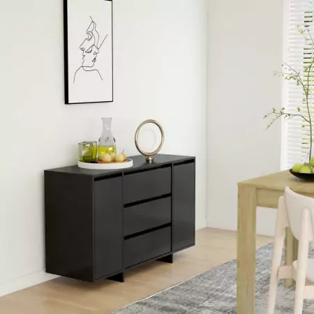 Credenza con 3 Cassetti Nera 120x41x75 cm in Truciolato