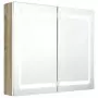 Armadietto Bagno con Specchio e LED Bianco e Rovere 80x12x68 cm