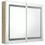 Armadietto Bagno con Specchio e LED Bianco e Rovere 80x12x68 cm