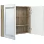 Armadietto Bagno con Specchio e LED Bianco e Rovere 80x12x68 cm