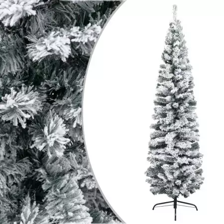 Albero di Natale Artificiale Sottile con Neve Verde 240 cm PVC