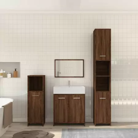 Set Mobili da Bagno 4 pz Rovere Marrone in Legno Multistrato