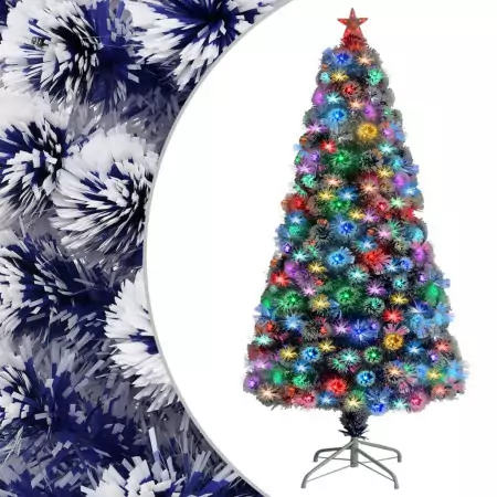 Albero Natale Artificiale LED Bianco e Blu 120 cm Fibra Ottica