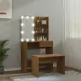 Set Tavolo da Toeletta con LED Rovere Marrone Legno Multistrato