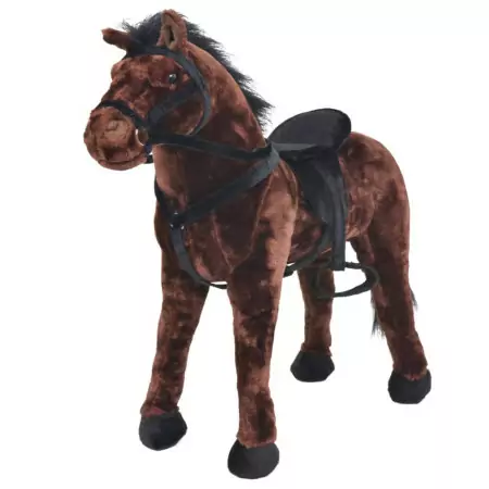 Cavallo di Peluche Giocattolo Marrone Scuro XXL