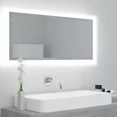 Specchio da Bagno LED Grigio Cemento 100x8,5x37cm in Truciolato