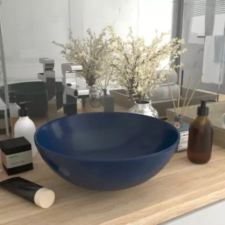 Lavandino da Bagno in Ceramica Blu Scuro Rotondo