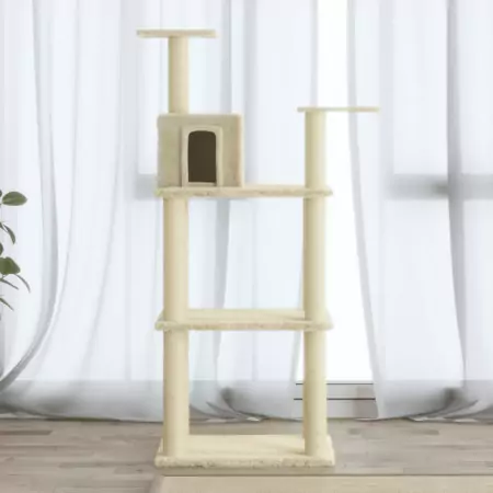 Albero per Gatti con Tiragraffi in Sisal Crema 119 cm