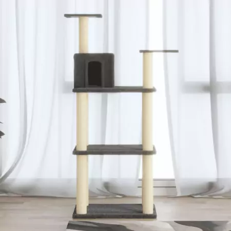 Albero per Gatti con Tiragraffi in Sisal Grigio Scuro 119 cm