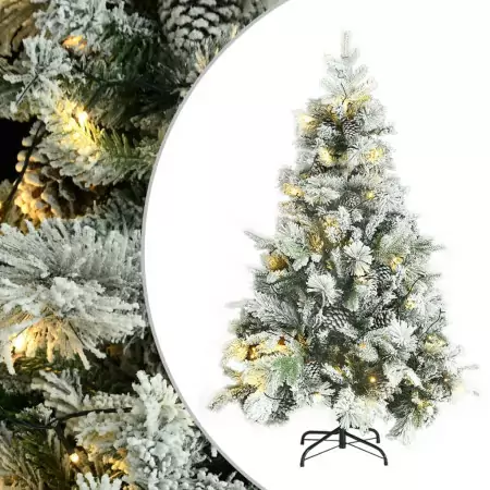 Albero di Natale con Neve Floccata LED e Pigne 150 cm PVC e PE