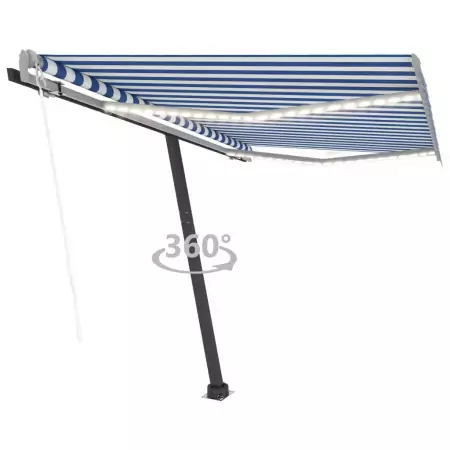 Tenda da Sole Automatica LED Sensore Vento 350x250cm Blu Bianca