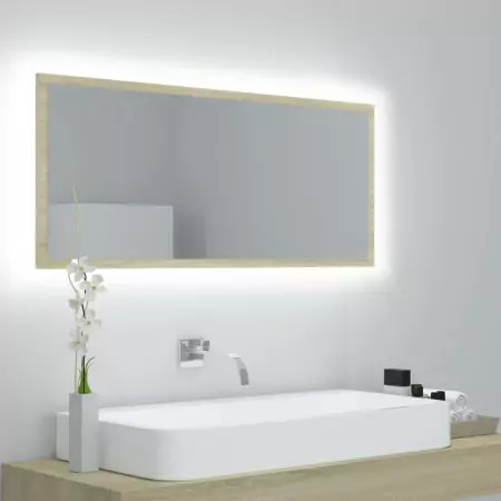 Specchio da Bagno LED Rovere Sonoma 100x8,5x37 cm in Truciolato