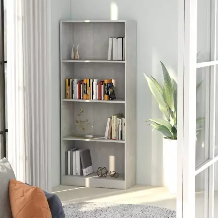 Libreria a 4 Ripiani Grigio Cemento 60x24x142 cm in Truciolato