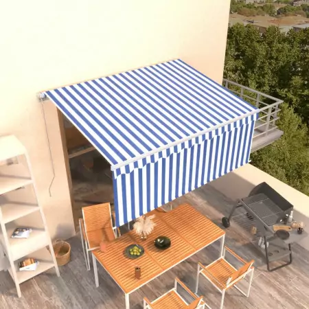 Tenda da Sole Retrattile Manuale con Parasole 3x2,5m Blu Bianca