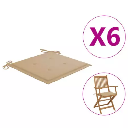 Cuscini per Sedie da Giardino 6 pz Beige 40x40x3 cm in Tessuto