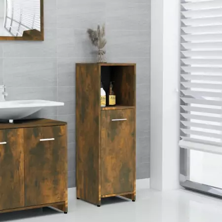 Armadietto Bagno Rovere Fumo 30x30x95 cm in Legno Multistrato