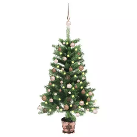 Albero di Natale Artificiale con LED e Set Palline 90 cm Verde