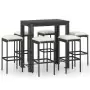 Set Bar da Giardino 7 pz con Cuscini in Polyrattan Nero