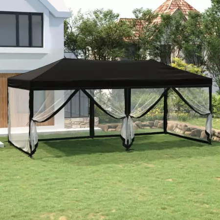 Tenda per Feste Pieghevole con Pareti Laterali Nero 3x6 m