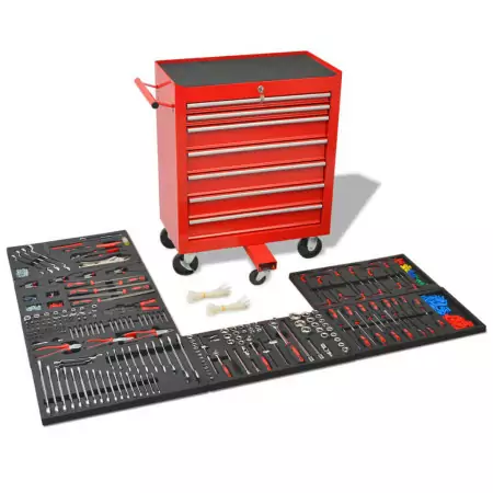 Carrello Portautensili Officina con 1125 Utensili Acciaio Rosso