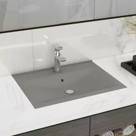 Lavabo con Foro Rubinetto Grigio Chiaro Opaco 60x46 cm Ceramica