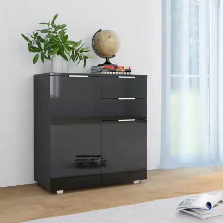 Credenza con Finitura Lucida Nera 71x35x76 cm in Truciolato