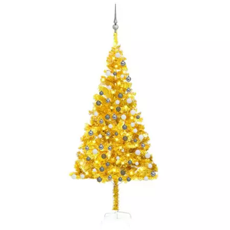 Set Albero Natale Artificiale con LED e Palline Oro 180cm PET