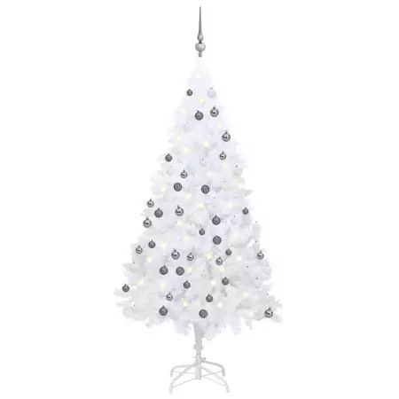 Set Albero Natale Artificiale LED e Palline Bianco 180cm PVC