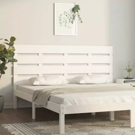 Testiera per Letto Bianco 150x3x80 cm in Legno Massello di Pino