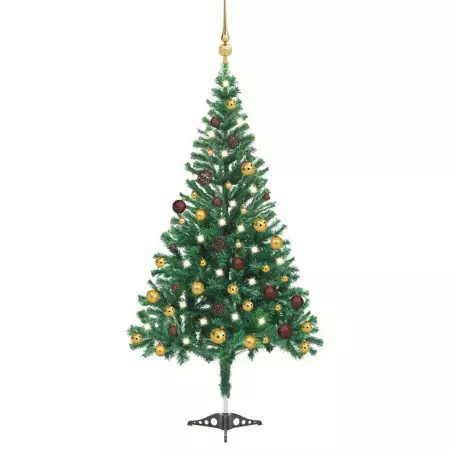 Set Albero Natale Artificiale con LED e Palline 180 cm 564 Rami