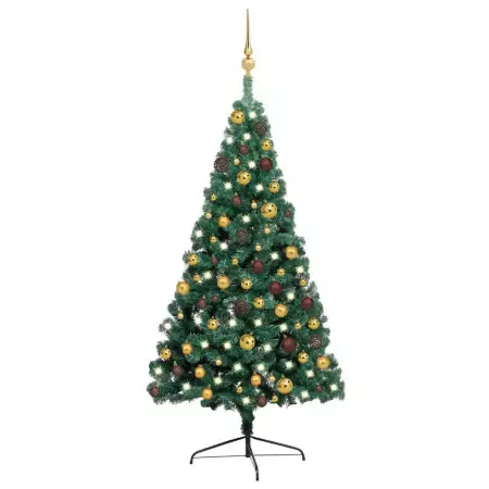 Set Albero Natale Artificiale a Metà LED e Palline Verde 120cm
