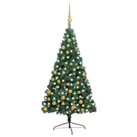 Set Albero Natale Artificiale a Metà LED e Palline Verde 210cm